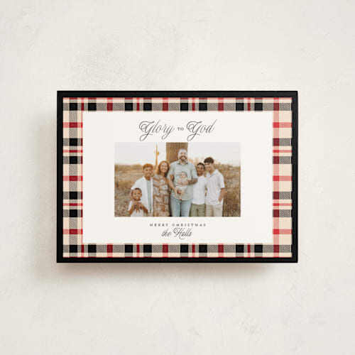 This is a coal christmas postcards with standard by Itsy Belle Studio called glory & plaid printing on signature in postcard