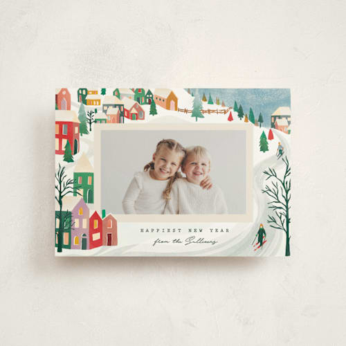 This is a sugar plum christmas postcards with standard by Julie Murray called mountain village printing on signature in postcard