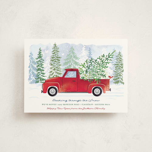 This is a cranberry christmas postcards with standard by Paper Sun Studio called dashing through the snow printing on signature in postcard