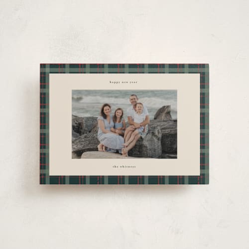 This is a wreath christmas postcards with standard by Makewells called plaid peace printing on signature in postcard