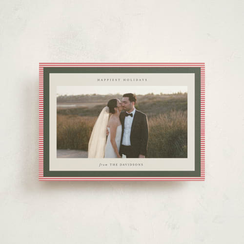 This is a candy cane christmas postcards with standard by Jackie Crawford called modern striped frame printing on signature in postcard