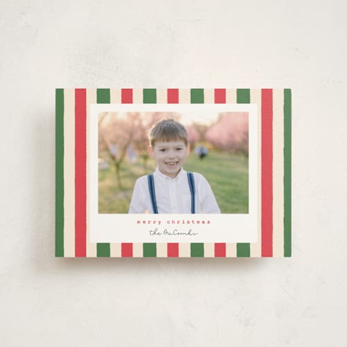This is a wreath christmas postcards with standard by Sara Hicks Malone called christmas stripe printing on signature in postcard