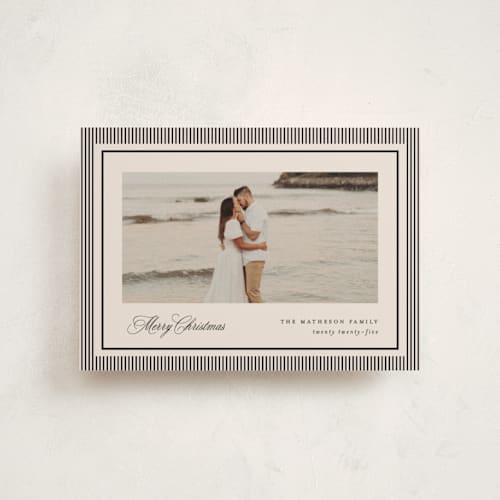 This is a linen christmas postcards with standard by Kelly Schmidt called striped elegance printing on signature in postcard