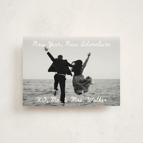 This is a winter christmas postcards with standard by Alethea and Ruth called new adventure xo's printing on signature in postcard