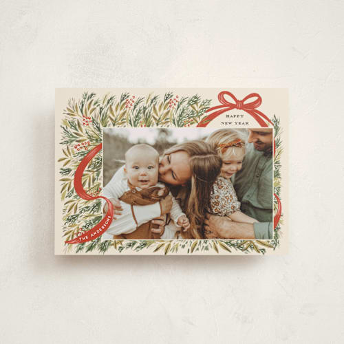 This is a ivory christmas postcards with standard by iamtanya called red ribbon printing on signature in postcard