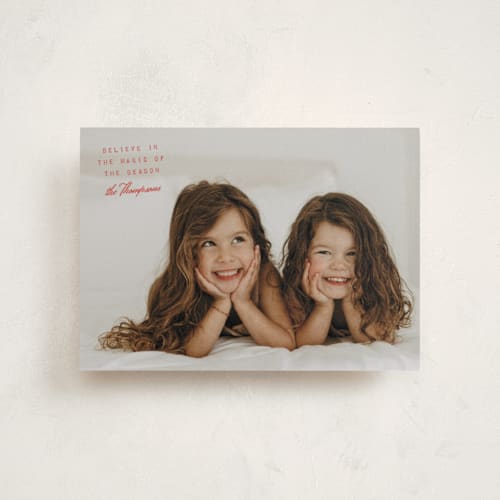 This is a cranberry christmas postcards with standard by Heather Schertzer called believe printing on signature in postcard