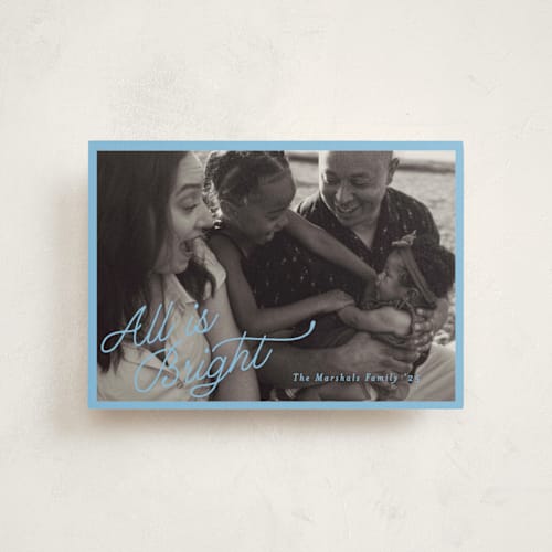 This is a blue jay christmas postcards with standard by Pati Cascino called all is bright! printing on signature in postcard