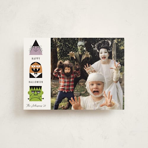 This is a lavender halloween party invitations cards with standard by Becky Nimoy called halloween monsters printing on signature in postcard