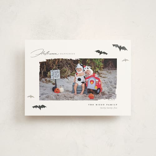 This is a licorice halloween party invitations cards with standard by Pixel and Hank called halloween happiness printing on signature in postcard