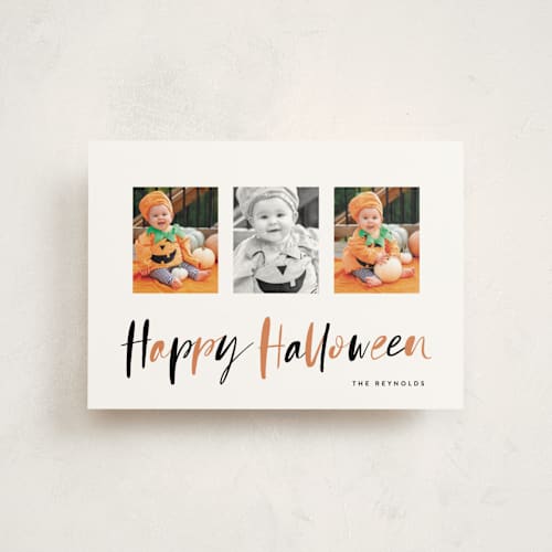 This is a jack o' lantern halloween party invitations cards with standard by Hooray Creative called halloween trio printing on signature in postcard