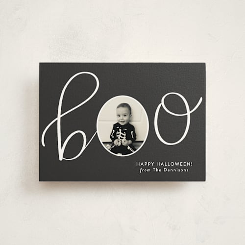 This is a noir halloween party invitations cards with standard by Nicole Hance called boo frame printing on signature in postcard