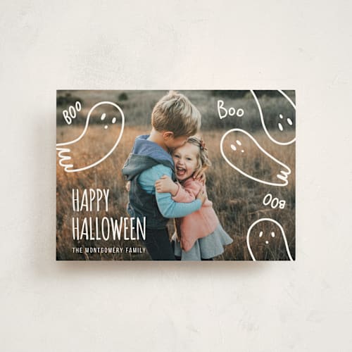 This is a ghost halloween party invitations cards with standard by Claudia Orengo called cute halloween printing on signature in postcard