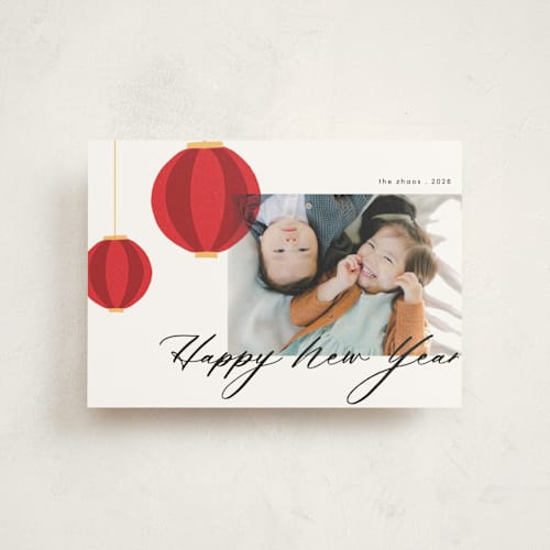 This is a noir chinese new year cards with standard by Morgan Kendall called lanterns printing on signature in postcard