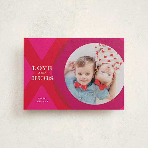 This is a magenta valentine postcards with standard by Penny Eversole called xo photo frame printing on signature in postcard