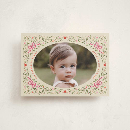 This is a latte valentine postcards with standard by Jackie Crawford called corner bow frame printing on signature in postcard