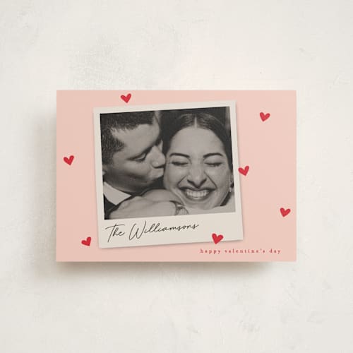 This is a blush valentine postcards with standard by Karidy Walker called confetti hearts snapshot printing on signature in postcard