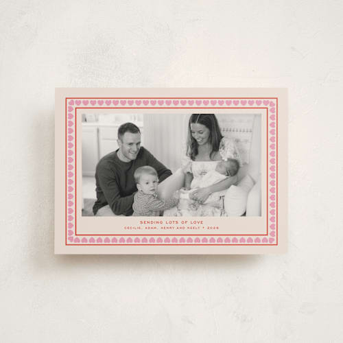 This is a strawberry valentine postcards with standard by Megan Davis called hygge printing on signature in postcard