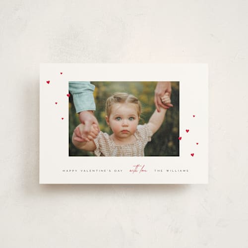 This is a crimsonette valentine postcards with standard by Pixel and Hank called hearts with love printing on signature in postcard