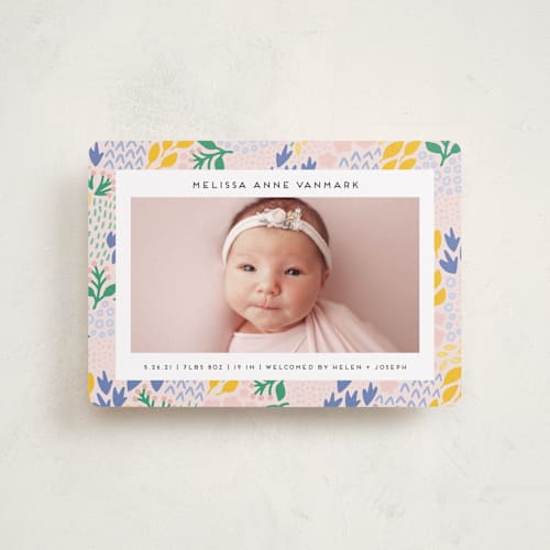 This is a blush petite birth announcements with standard by Genna Blackburn called little foliage printing on recycled smooth signature in petite