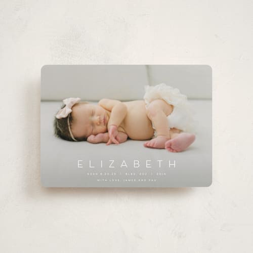 This is a sugar petite birth announcements with standard by Juneau Designs called sweet love printing on smooth signature in petite