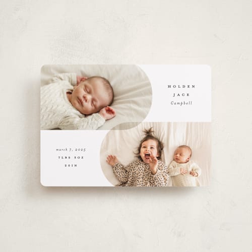 This is a stone petite birth announcements with standard by Brianne Larsen called overlap printing on recycled smooth signature in petite