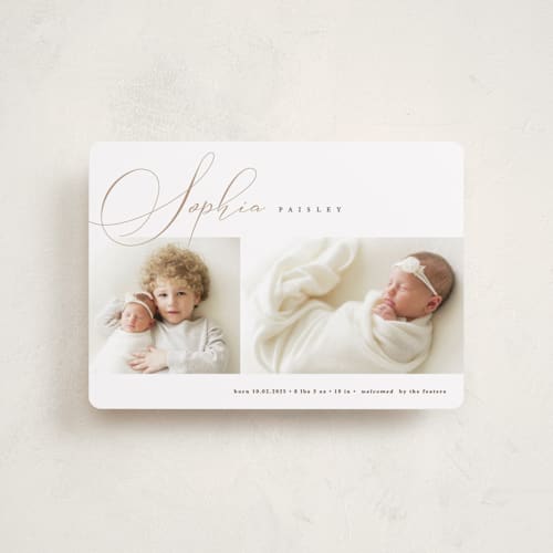 This is a oat petite birth announcements with standard by Pixel and Hank called classic twist printing on recycled smooth signature in petite