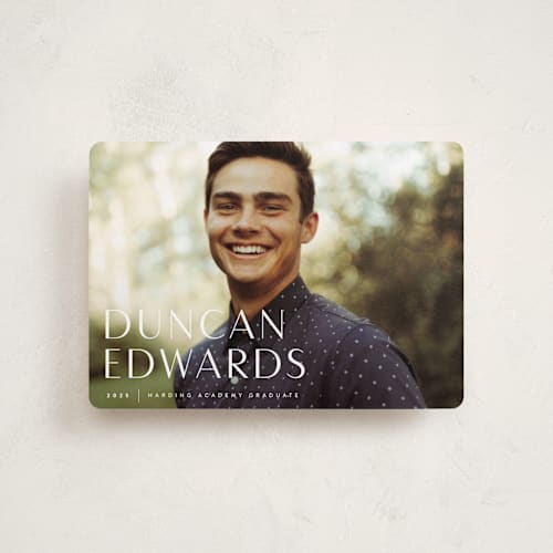 This is a cloud graduation announcements with standard by Sara Hicks Malone called classic printing on recycled smooth signature in petite
