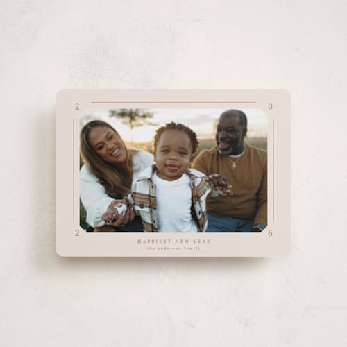 This is a vanilla petite holiday cards with standard by Claudia Orengo called photo album printing on recycled smooth signature in petite