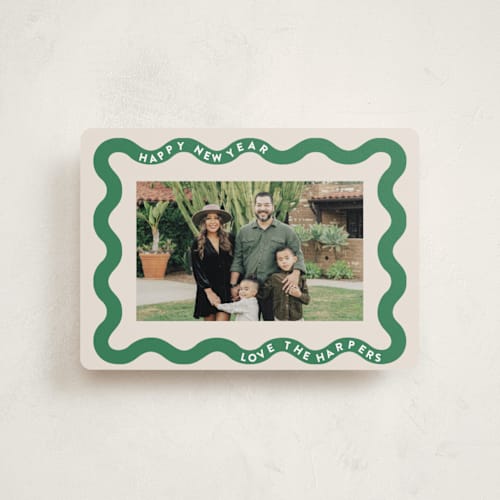 This is a wreath petite holiday cards with standard by Lori Wemple called ricrac printing on recycled smooth signature in petite