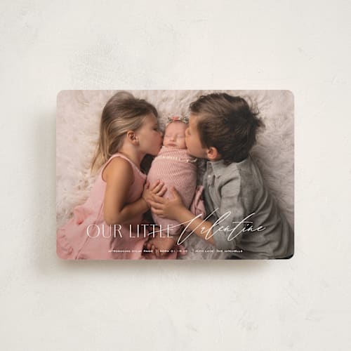 This is a marshmallow valentines day with standard by Sarah Cohn called the little valentine printing on recycled smooth signature in petite