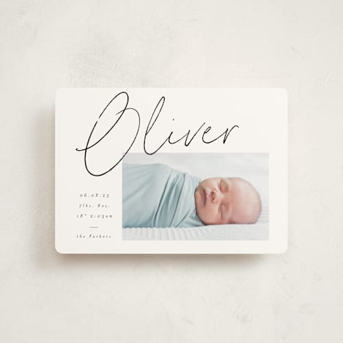 This is a noir petite birth announcements with standard by AK Graphics called simply printing on signature in petite