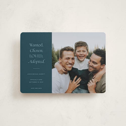 This is a jade petite birth announcements with standard by That Girl Press called favorite things printing on signature in petite