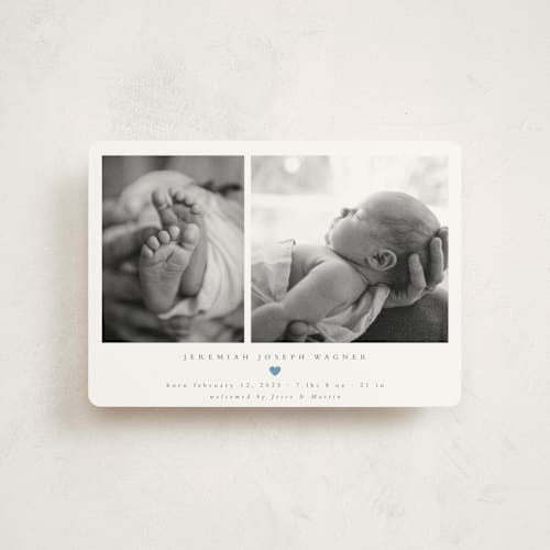 This is a sky petite birth announcements with standard by Emily Sabol Goss called effortless printing on signature in petite