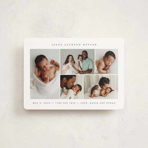 This is a navy petite birth announcements with standard by Jennifer Postorino called minimalist printing on signature in petite