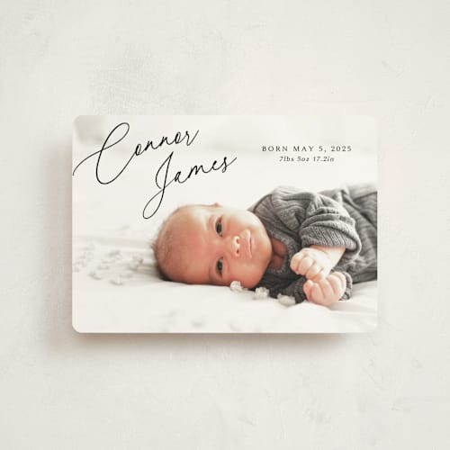 This is a obsidian petite birth announcements with standard by Kaydi Bishop called on the horizon printing on signature in petite