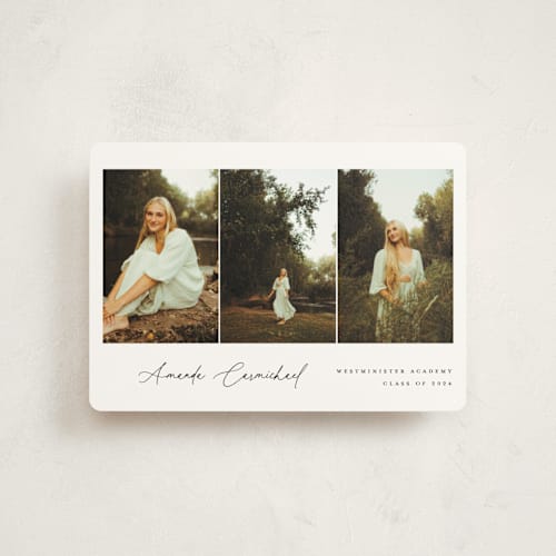 This is a onyx graduation announcements with standard by Benita Crandall called the trio printing on signature in petite