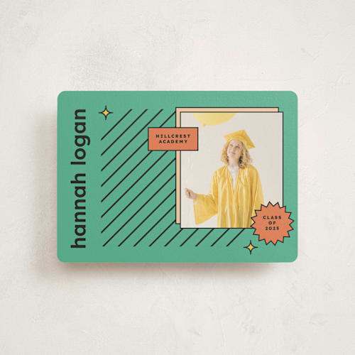 This is a mint graduation announcements with standard by Chryssi Tsoupanarias called fun grad printing on signature in petite