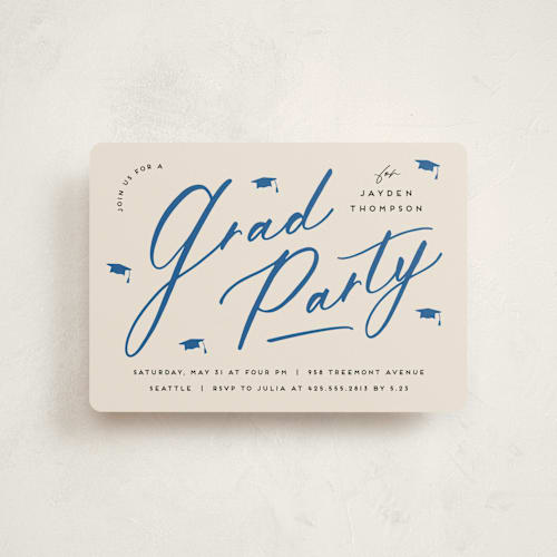 This is a azure graduation invitations with standard by Louise Kay called celebrate the grad printing on signature in petite