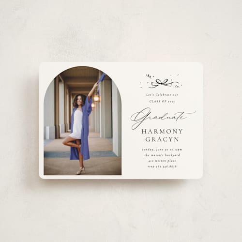 This is a quartz graduation invitations with standard by Becky Nimoy called arch photo printing on signature in petite