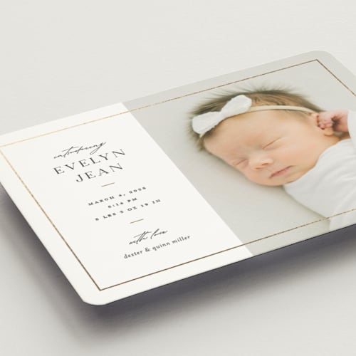 This is a pearl birth announcement magnets with foil pressed by Pixel and Hank called sweetheart printing on magnet paper in magnet