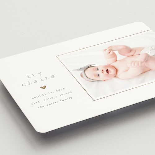 This is a cloud birth announcement magnets with foil pressed by Carolyn Nicks called our little love printing on magnet paper in magnet