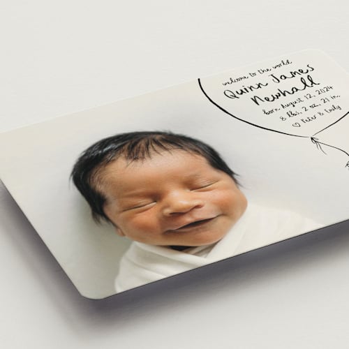 This is a ink birth announcement magnets with standard by Pink House Press called disney's classic pooh printing on magnet paper in magnet