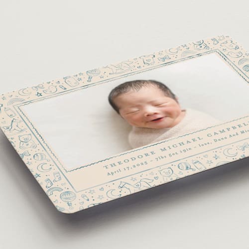 This is a bluebird birth announcement magnets with standard by Creo Study called iconic bebe printing on magnet paper in magnet