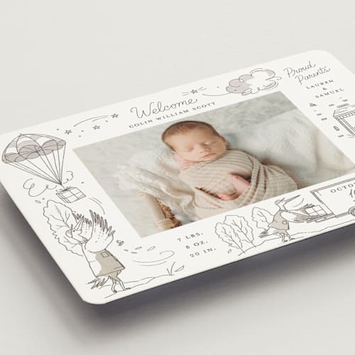 This is a slate birth announcement magnets with standard by Morgan Ramberg called special delivery printing on magnet paper in magnet