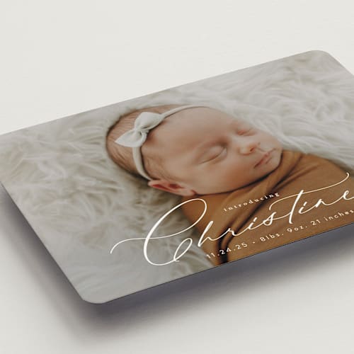 This is a cloud birth announcement magnets with standard by Alethea and Ruth called sweeping name printing on magnet paper in magnet