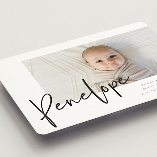 This is a blackboard birth announcement magnets with standard by Amy Payne called clean lines printing on magnet paper in magnet