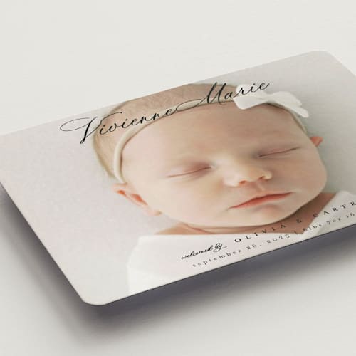 This is a noir birth announcement magnets with standard by Ashlee Townsend called enchanted love printing on magnet paper in magnet