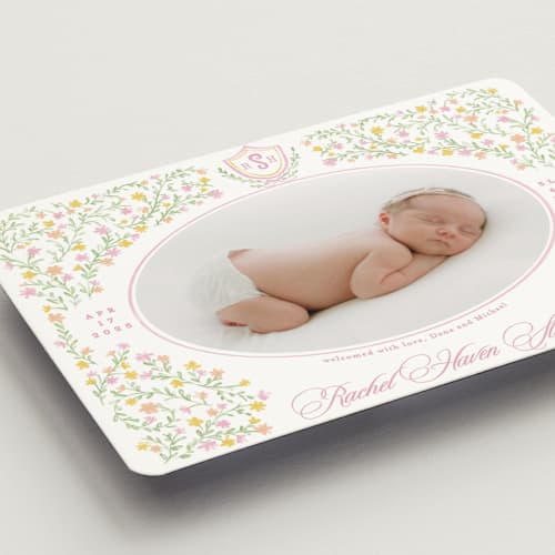 This is a cotton candy birth announcement magnets with standard by Creo Study called cottagecore printing on magnet paper in magnet