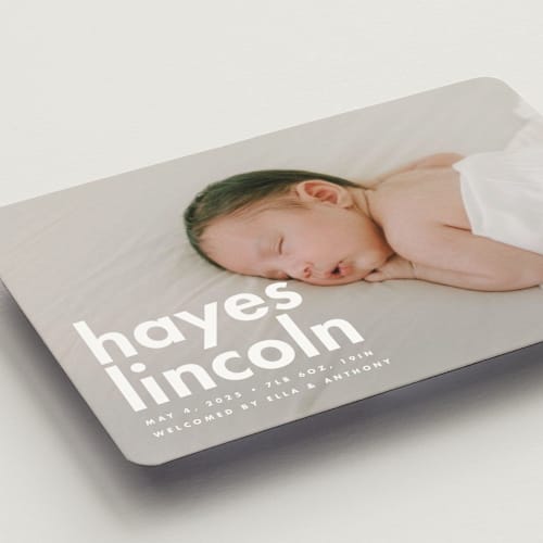 This is a cloud birth announcement magnets with standard by Ellen Schlegelmilch called hayes printing on magnet paper in magnet