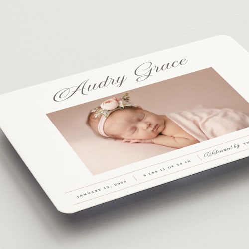 This is a peony birth announcement magnets with standard by Pixel and Hank called elegance printing on magnet paper in magnet